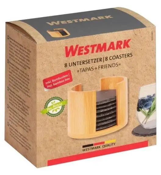 WESTMARK Zestaw podkładek w pudełku / Ø 10 cm / 9 elementów / łupek + drewno