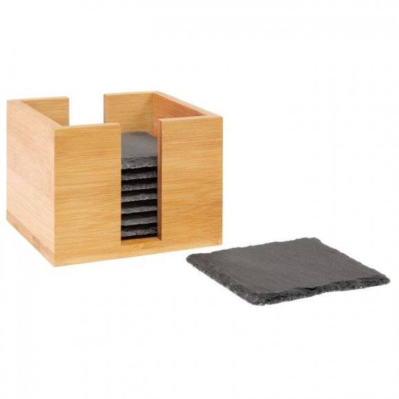 WESTMARK Zestaw podkładek w pudełku / 10 x 10 cm / 9 elementów / łupek + drewno