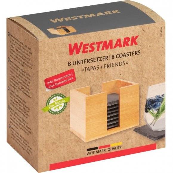 WESTMARK Zestaw podkładek w pudełku / 10 x 10 cm / 9 elementów / łupek + drewno