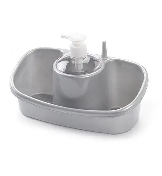 PLASTIC FORTE Dozownik na mydło i gąbki / srebrny / 26 x 13 x 16 cm / tworzywo sztuczne