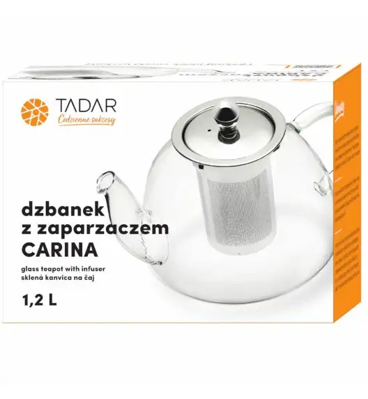 TADAR CARINA Dzbanek z zaparzaczem 1,2l / szkło + stal
