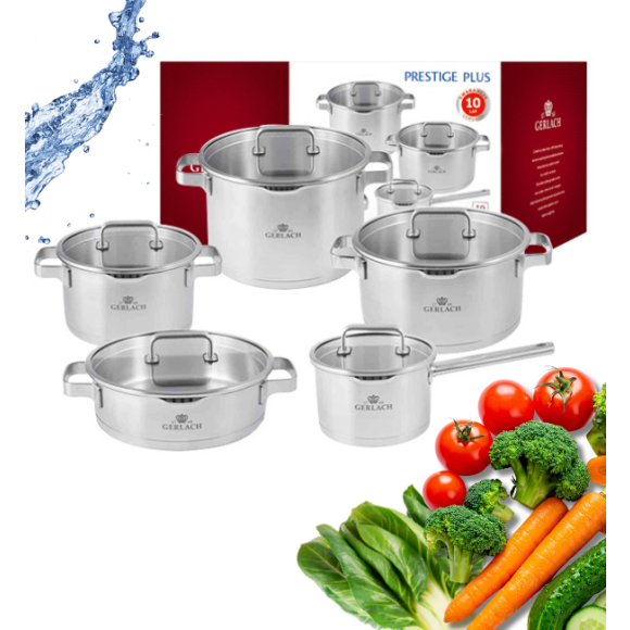 GERLACH PRESTIGE PLUS Komplet Garnki z pokrywkami 10 el / stal nierdzewna / INDUKCJA