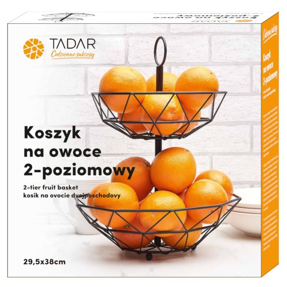 TADAR Dwupoziomowy koszyk na owoce / metalowy, czarny