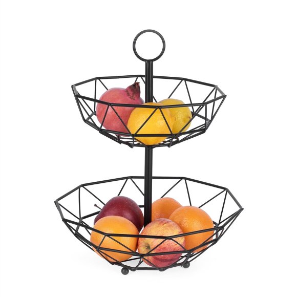 TADAR Dwupoziomowy koszyk na owoce / metalowy, czarny