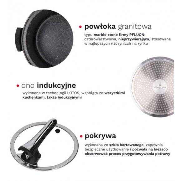 ZWIEGER PRACTI PLUS Garnek niskociśnieniowy 6,5 L + pokrywka 24 cm / indukcja / powłoka granitowa PFLUON