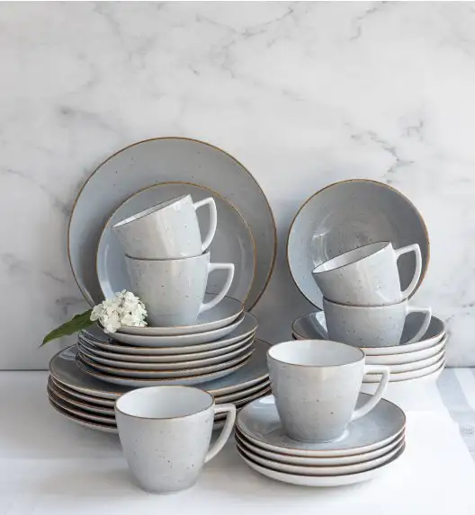 LUBIANA BOSS 6630Z Serwis obiadowo - kawowy 30 el / 6 osób / szary / porcelana ręcznie malowana