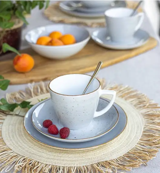 LUBIANA BOSS 6630Z Serwis obiadowo - kawowy 60 el / 12 osób / szary / porcelana ręcznie malowana