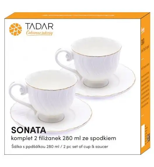TADAR SONATA Komplet 2 Filiżanki ze spodkami 280 ml / Porcelana