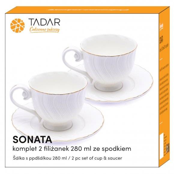 TADAR SONATA Komplet 2 Filiżanki ze spodkami 280 ml / Porcelana