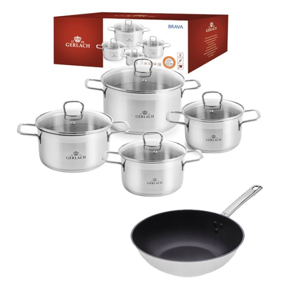 GERLACH BRAVA Komplet Garnki z pokrywkami 8 el + Gerlach Solid Lite Wok 28 cm