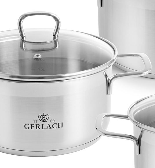 GERLACH BRAVA Komplet Garnki z pokrywkami 8 el + Gerlach Solid Wok 28 cm