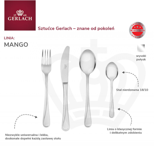 Gerlach Mango Sztućce Komplet 30 el (24 el pudełko + widelczyki ) 6 osób / połysk