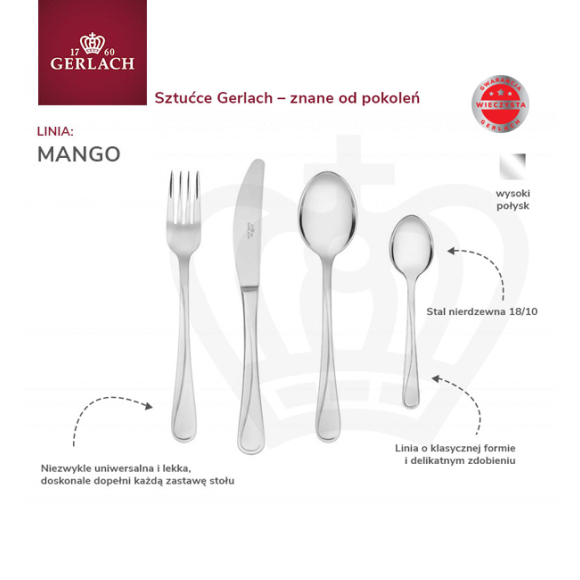 Gerlach Mango Sztućce Komplet 30 el (24 el pudełko + widelczyki ) 6 osób / połysk