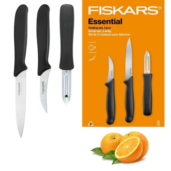 FISKARS ESSENTIAL Zestaw 3 noży do obierania / stal nierdzewna HRC 53