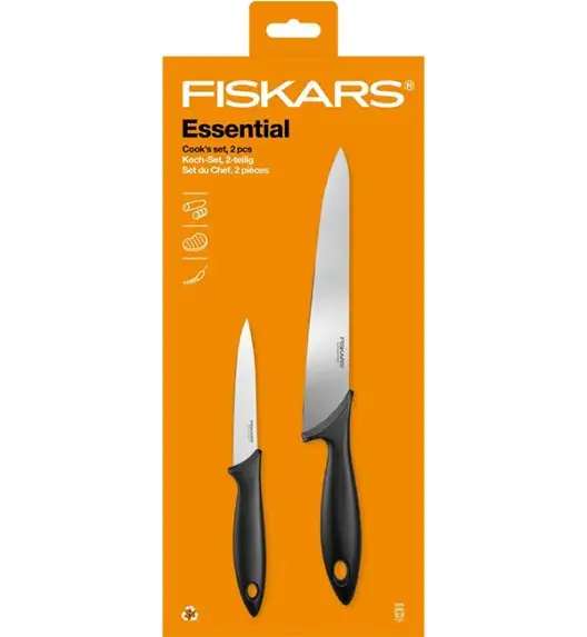 FISKARS ESSENTIAL Zestaw 2 noży Szefa kuchni / stal nierdzewna + tworzywo sztuczne