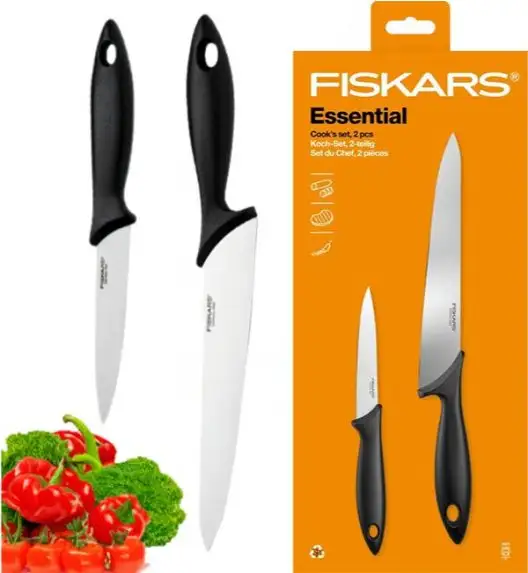 FISKARS ESSENTIAL 1065582 Zestaw 2 noży Szefa kuchni / stal nierdzewna + tworzywo sztuczne (stary kod: 1023783)