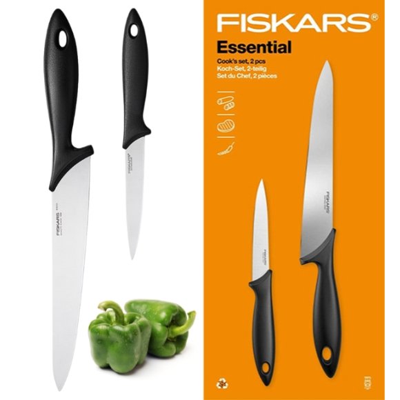 FISKARS ESSENTIAL Zestaw 2 noży Szefa kuchni / stal nierdzewna + tworzywo sztuczne