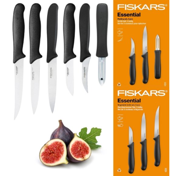 FISKARS ESSENTIAL Komplet 6 noży (do warzyw i do obierania) / stal nierdzewna HRC 53