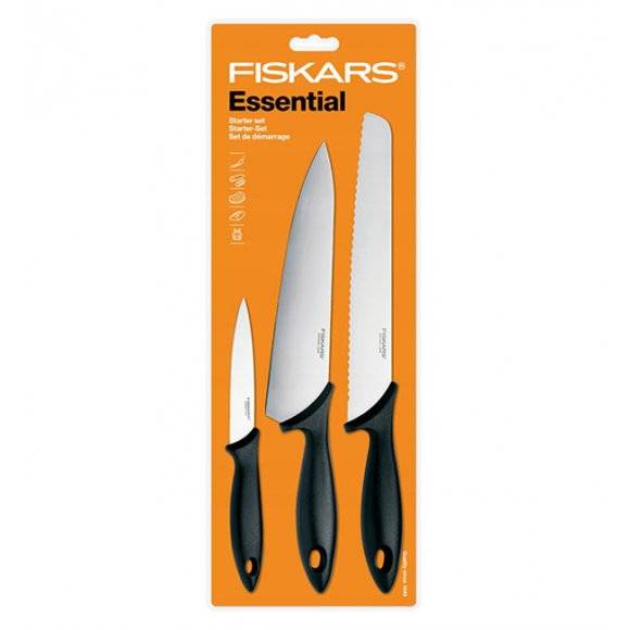 FISKARS ESSENTIAL Komplet 8 noży (kuchenne +Szefa+do obierania) stal nierdzewna HRC 53 + GRATIS! OBIERAK DO WARZYW