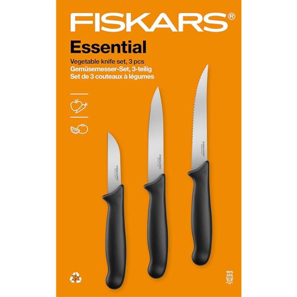 FISKARS ESSENTIAL Komplet 11 noży (kuchenne +Szefa+do obierania+do warzyw) w pudełku/ stal nierdzewna