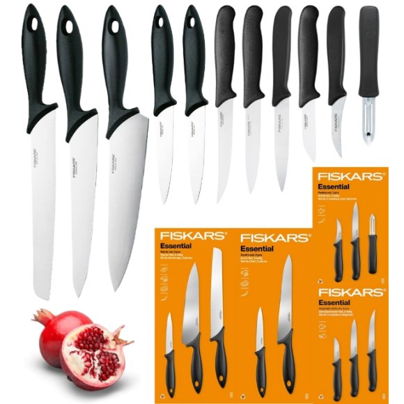 FISKARS ESSENTIAL Komplet 11 noży (kuchenne +Szefa+do obierania+do warzyw) w pudełku/ stal nierdzewna