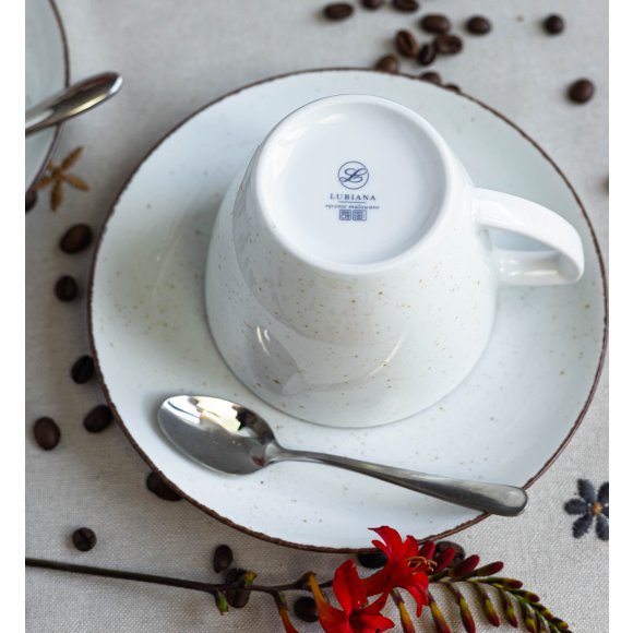 LUBIANA BOSS 6630U Filiżanka 350 ml + spodek / budyniowy / porcelana ręcznie malowana