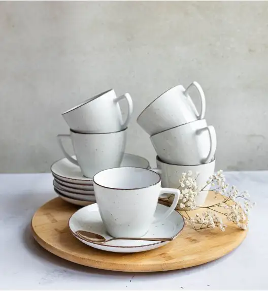 LUBIANA BOSS 6630U Komplet Filiżanka 350 ml + spodek / 12 os / 24 el / budyniowy / porcelana ręcznie malowana