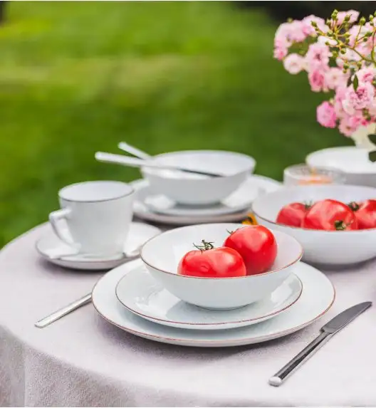 LUBIANA BOSS 6630U Serwis obiadowo - kawowy 90 el / 18 osób / budyniowy / porcelana ręcznie malowana