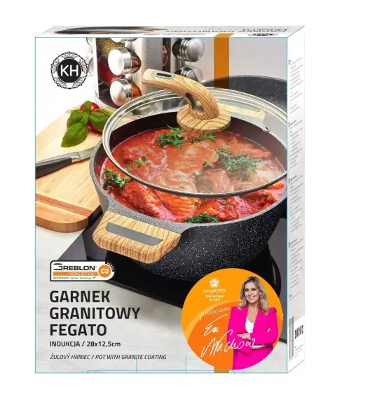 KonigHOFFER FEGATO Garnek granitowy z pokrywką 6,2 L / Greblon C3 Granite