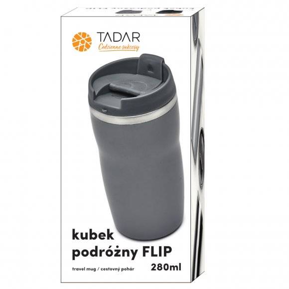 TADAR FLIP Kubek podróżny 280 ml / szary / stal nierdzewna