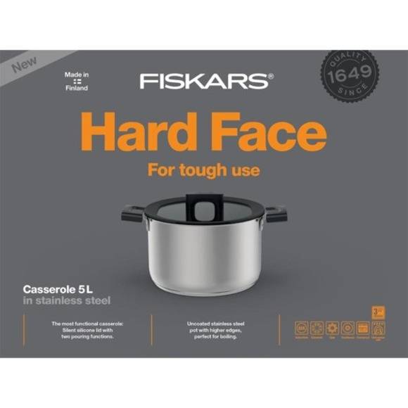 FISKARS HARD FACE STEEL 1052241 Garnek 5 l z pokrywką / stal nierdzewna