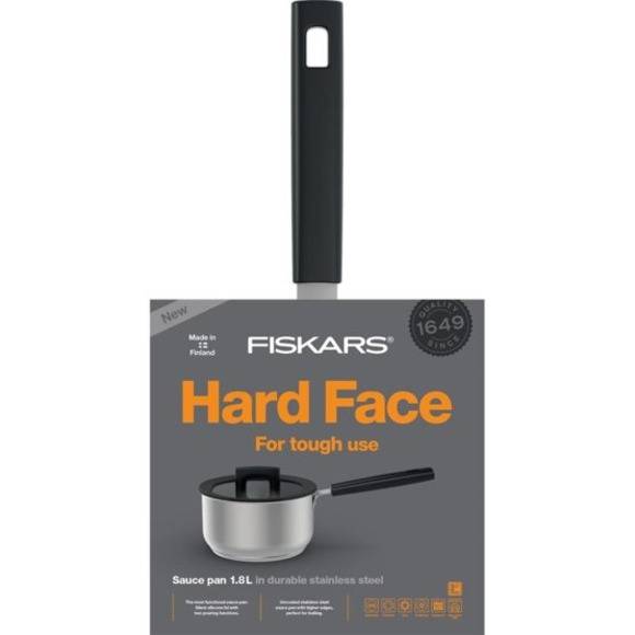 FISKARS HARD FACE STEEL Komplet 3 garnków z pokrywkami + patelnia szefa kuchni z pokrywką 26 cm / stal nierdzewna