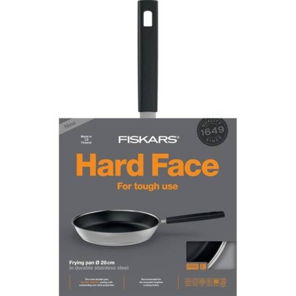 FISKARS HARD FACE STEEL Komplet 3 garnków z pokrywkami + patelnia 26 cm z pokrywką + 28 cm / stal nierdzewna