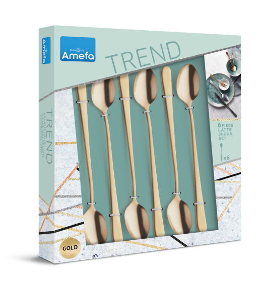 AMEFA AUSTIN VINTAGE Sztućce UE Komplet łyżeczki do kawy latte 6 el w pudełku / RETRO STYL / złote / wieczysta gwarancja
