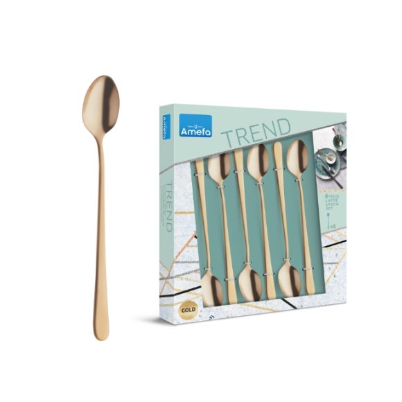 AMEFA AUSTIN VINTAGE Sztućce UE Komplet łyżeczki do kawy latte 6 el w pudełku / RETRO STYL / złote / wieczysta gwarancja