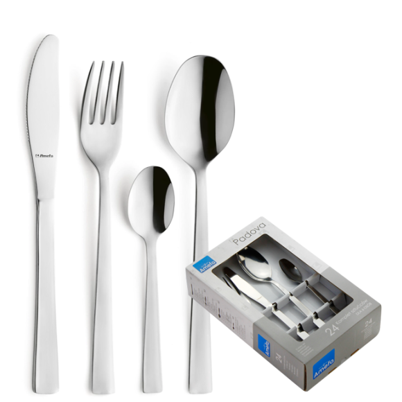 WYPRZEDAŻ! AMEFA PADOVA Sztućce UE 24 el w pudełku szarym / 6 os / połysk / wieczysta gwarancja