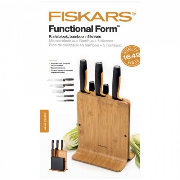 FISKARS FUNCTIONAL FORM 1057552 Komplet 5 noży w bloku + ostrzałka diamentowa