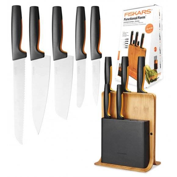 FISKARS FUNCTIONAL FORM 1057552 Komplet 5 noży w bloku + zestaw 5 akcesoriów