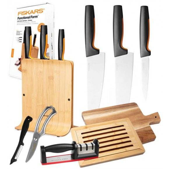 FISKARS FUNCTIONAL FORM 1057552 Komplet 5 noży w bloku + zestaw 5 akcesoriów