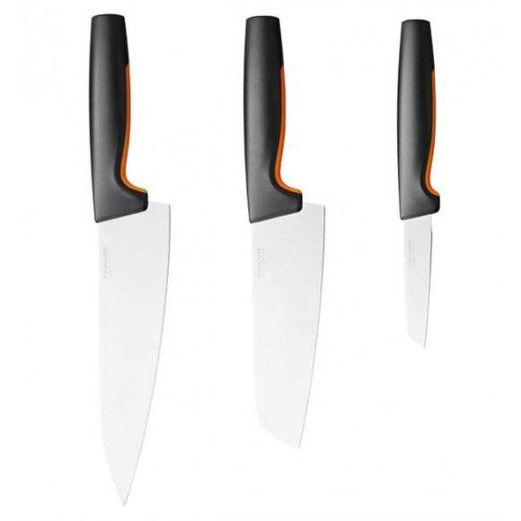 FISKARS FUNCTIONAL FORM 1057553 Komplet 3 noży w bloku bambusowym + ostrzałka Fiskars Edge