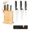 FISKARS FUNCTIONAL FORM 1057553 Komplet 3 noży w bloku bambusowym + ostrzałka Fiskars Edge