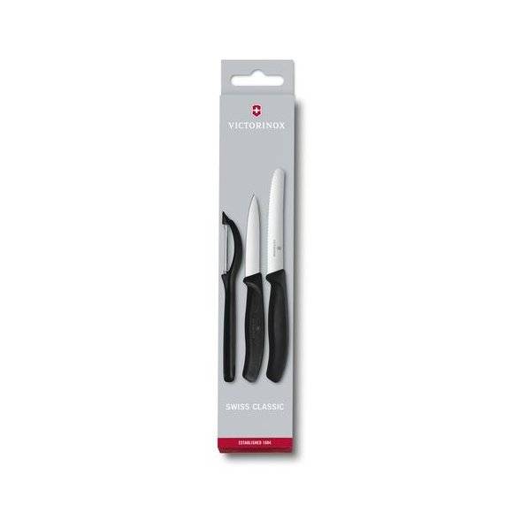 VICTORINOX SWISS CLASSIC Zestaw 2 noży do warzyw i owoców + obieraczka / czarny