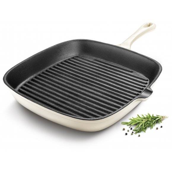 LAMART IRON Żeliwna patelnia grillowa 23 cm kremowa / indukcja / LT1064