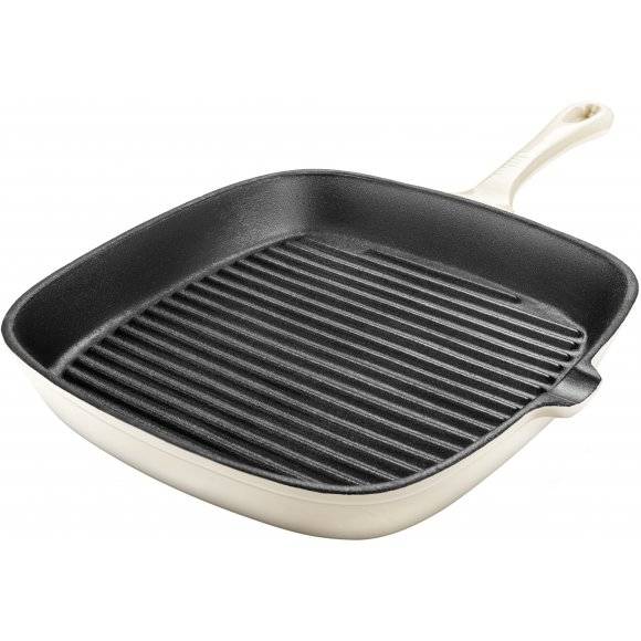 LAMART IRON Żeliwna patelnia grillowa 23 cm kremowa / indukcja / LT1064