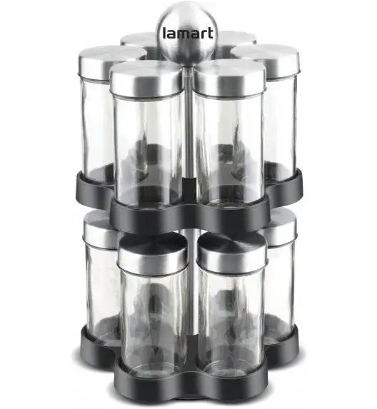 LAMART STEEL Komplet 12 przyprawników na obrotowy stojaku / LT7044