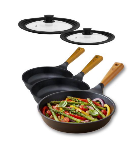 GERLACH NATUR Komplet patelni 20, 24, 28 cm z powłoką ceramiczną ILAG® Non-Stick Xera Dur 2 + pokrywki silikonowe 