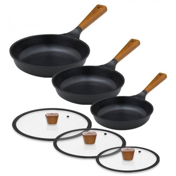 GERLACH NATUR Komplet patelni 20, 24, 28 cm z powłoką ceramiczną ILAG® Non-Stick + pokrywki Natur