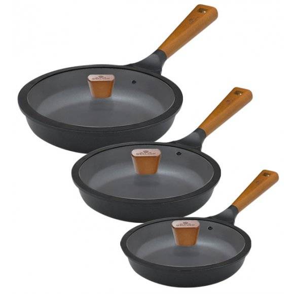 GERLACH NATUR Komplet patelni 20, 24, 28 cm z powłoką ceramiczną ILAG® Non-Stick + pokrywki Natur