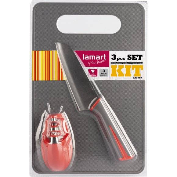 LAMART KIT Zestaw kuchenny nóż + ostrzałka + deska do krojenia / LT2099