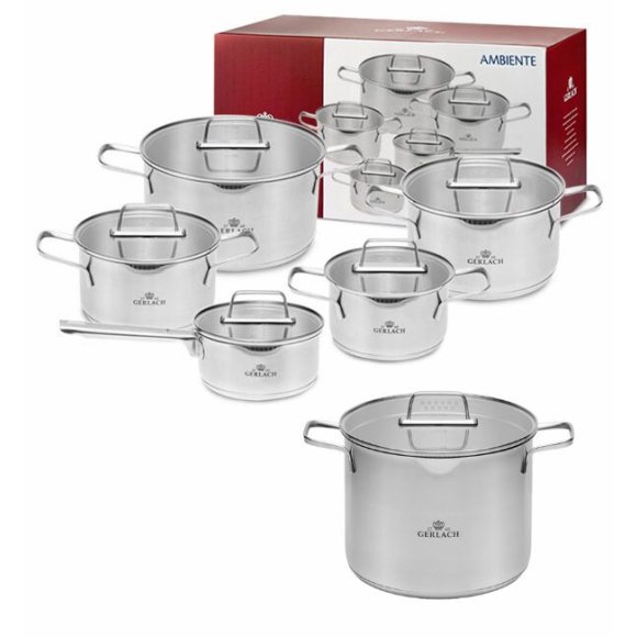 GERLACH AMBIENTE Komplet Garnki z pokrywkami 10 el + Garnek Ambiente 7 l / stal nierdzewna / indukcja